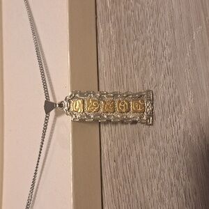 Gold and Silver, Lapis, Mayan Alphabet Pendant Necklace